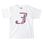 カラフルな電車イラストをプリントしたキッズTシャツ