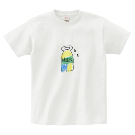 手描きイラストの牛乳瓶をプリントしたオリジナルTシャツ