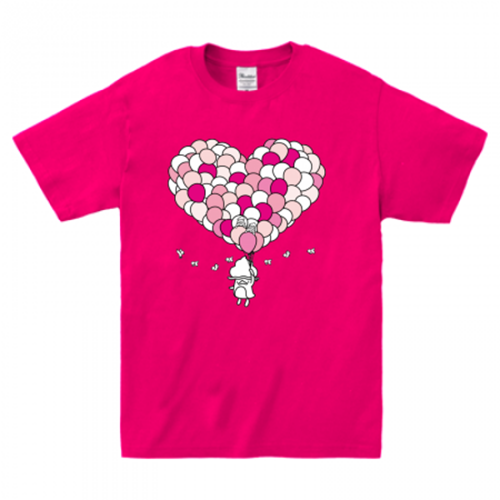 ハートの風船イラストがかわいいプリントTシャツ