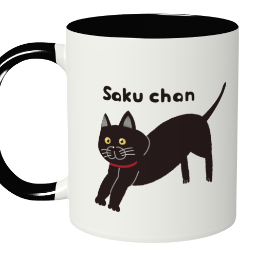 黒猫のイラストをモノクロのマグにプリント