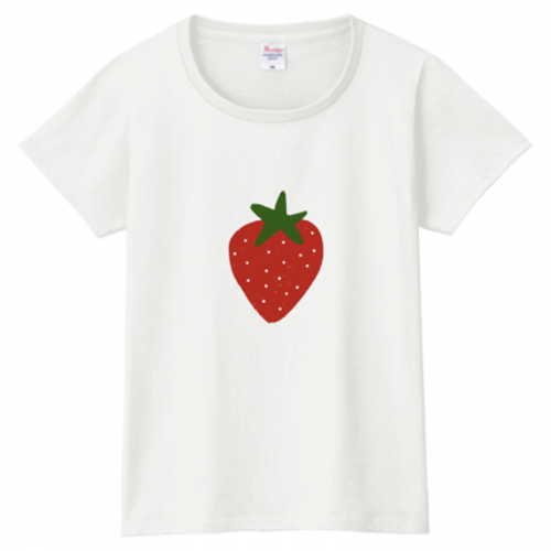 イチゴのワンポイントがかわいいレディースTシャツ