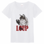 狼のイラストをプリントしたレディースTシャツ