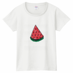 スイカの手描きイラストをプリントしたレディースTシャツ