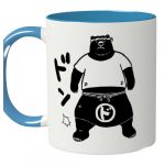 力強いクマのイラストをプリントした2トーンマグカップ
