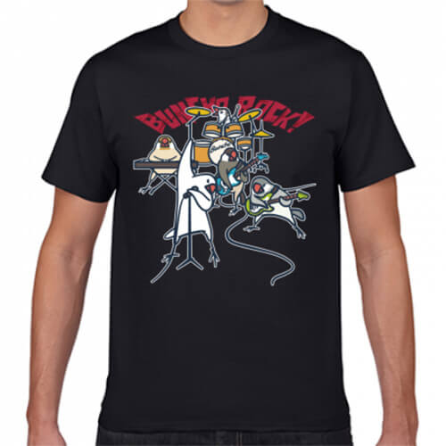 かわいい鳥のバンドイラストをプリントしたオリジナルTシャツ