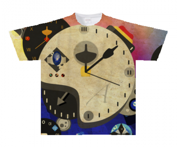 時計イラストを全面にプリントしたオリジナルTシャツ