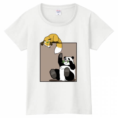 パンダとキツネのイラストプリントTシャツ
