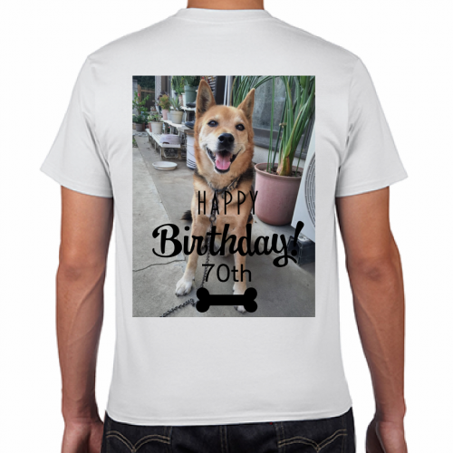 70才のお祝いに愛犬の写真をプリントしたTシャツをプレゼント