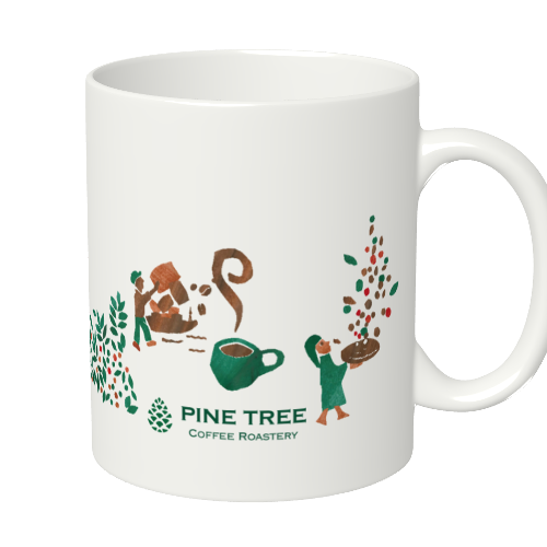 イラストをプリントしたコーヒーショップのオリジナルマグカップ
