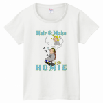 お店のイラストをプリントしたレディースのスタッフTシャツ