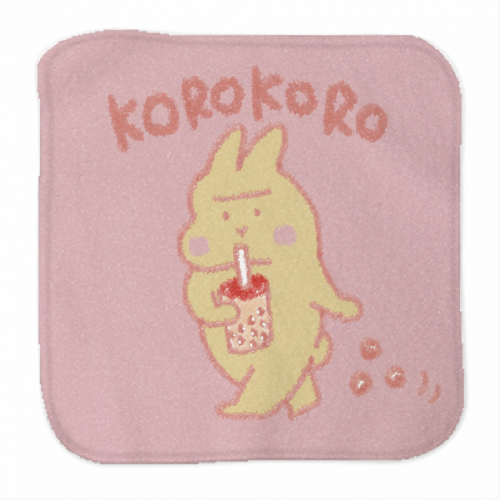 タピオカを飲んでるウサギがプリントされたオリジナルタオル