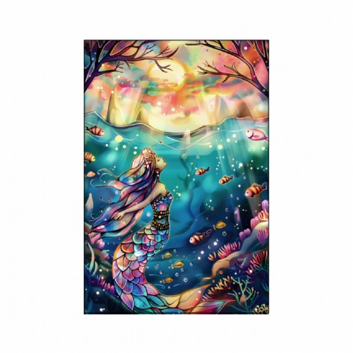 カラフルな人魚姫のイラストをプリントしたアクリルブロック