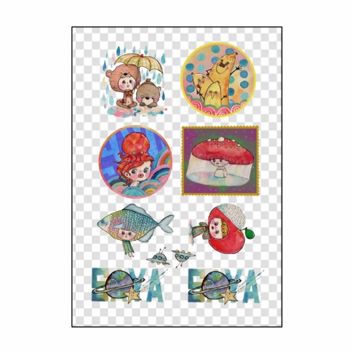 いろいろな水彩イラスト作品をオリジナルコーティングシールに