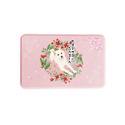 白いワンちゃんと桜ピンクの和モダンケース