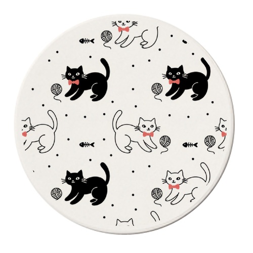 猫いっぱい！クリエイターオリジナルの白雲石吸水コースター円形