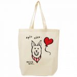 キュートな犬のイラストをプリントしたトートバッグ