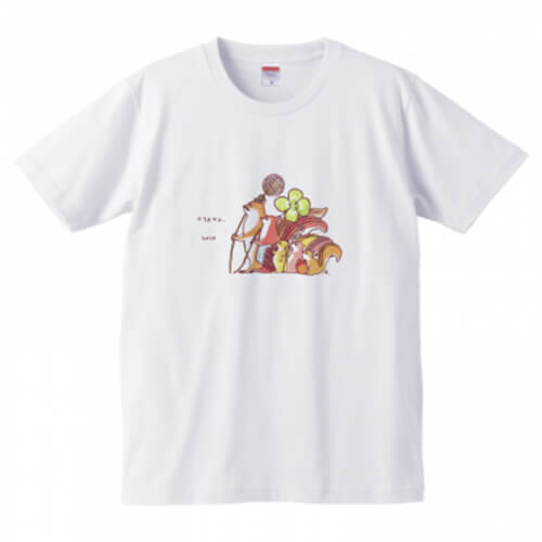 リスの家族のイラストのプリントTシャツ