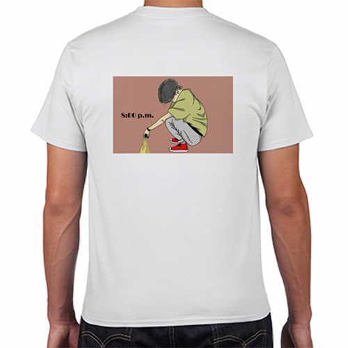 背中にイラストデザインをプリントしたオリジナルTシャツ