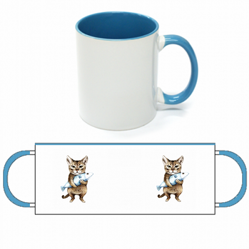 かわいい猫のオリジナルイラストをプリントした2トーンマグカップ