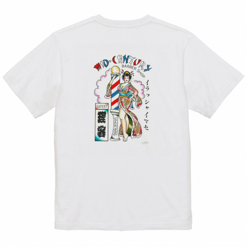 オリジナルイラストをプリントした理髪店のスタッフTシャツ
