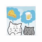 猫と食べ物のイラストがプリントされたオリジナルタオル