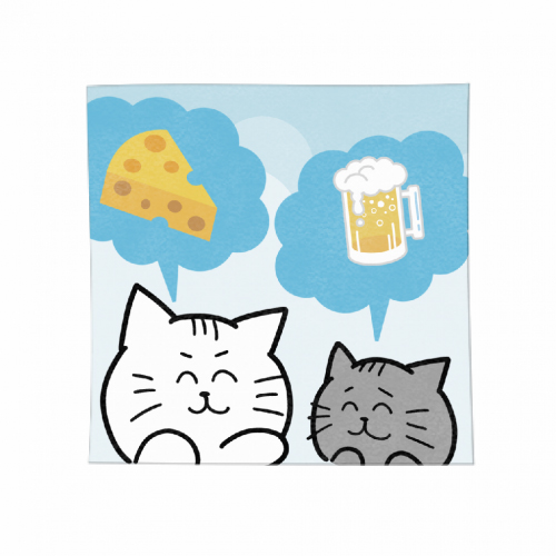 猫と食べ物のイラストがプリントされたオリジナルタオル