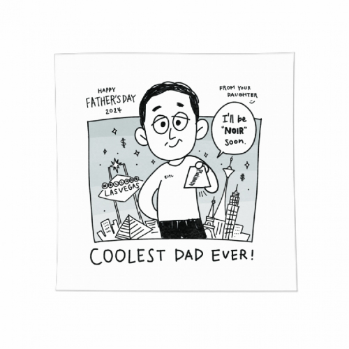 お父さんのイラストがプリントされた父の日用ギフトタオル