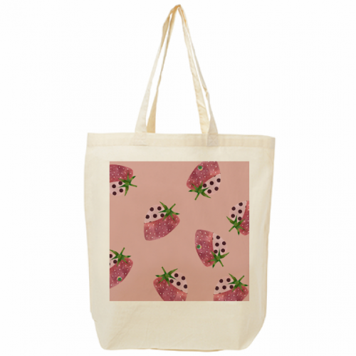 いちごのイラストが散りばめられたオリジナルトートバッグ